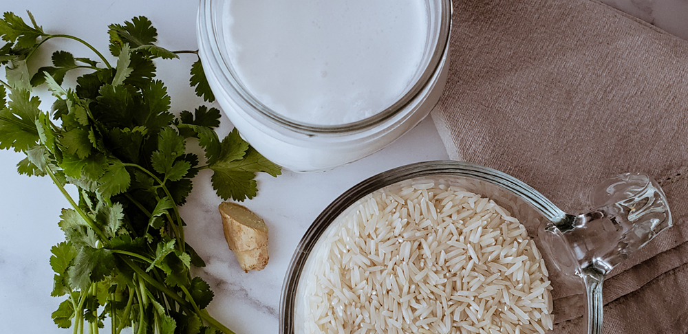 arroz leche coco jengibre cilantro